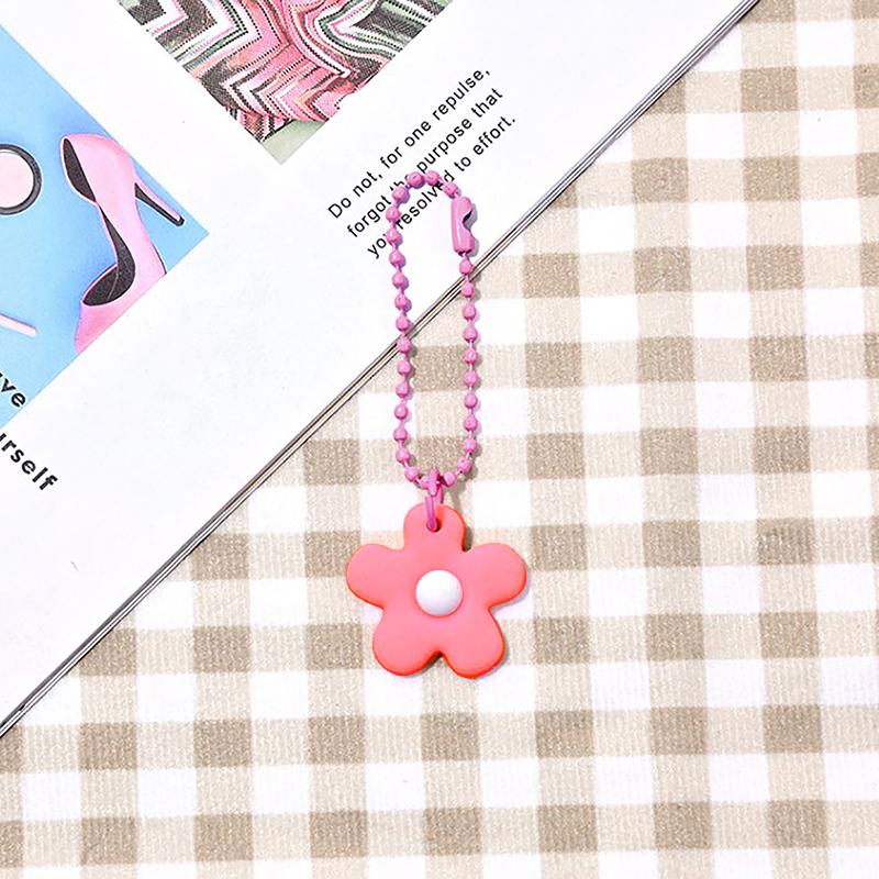 Брелок для ключей с маленькими цветными цветами, кулон для ключей в розовом цвете, подвеска для сумки для женщин, цепочка в корейском стиле, мультяшные брелки