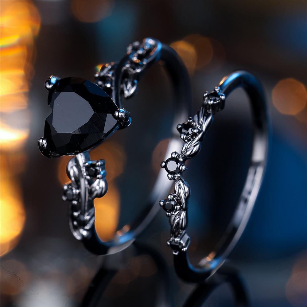 Винтажное кольцо с черным цирконием в форме сердца, обручальное кольцо для женщин, роскошные ювелирные изделия