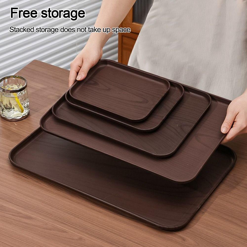 New Rectangular Pallet Plastic Wood-grain Imitation Tray Nordic Style Hotel Service Tray Household