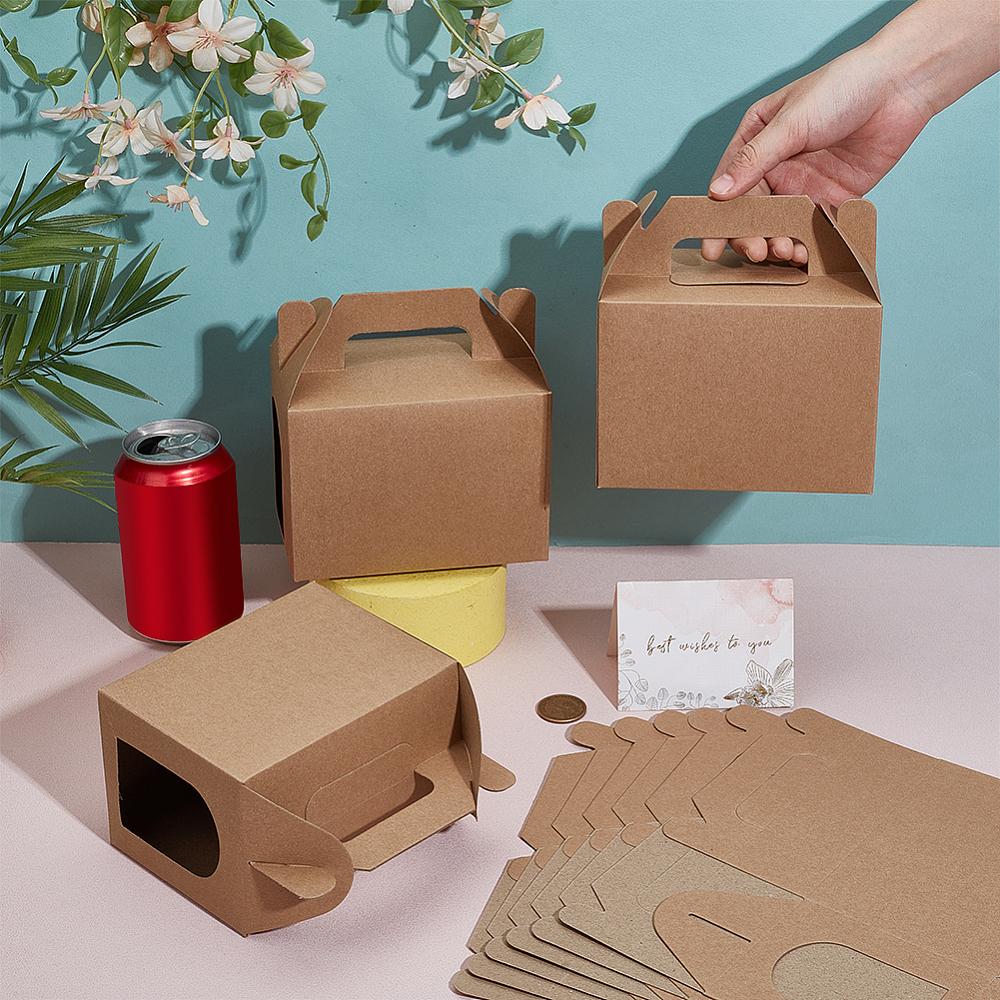 36pcs Folding Paper Mini Cake Boxes with Visible Window and Handles Cupcake Gift Package Supplies Rectangle Tan 9x14x14.6cm