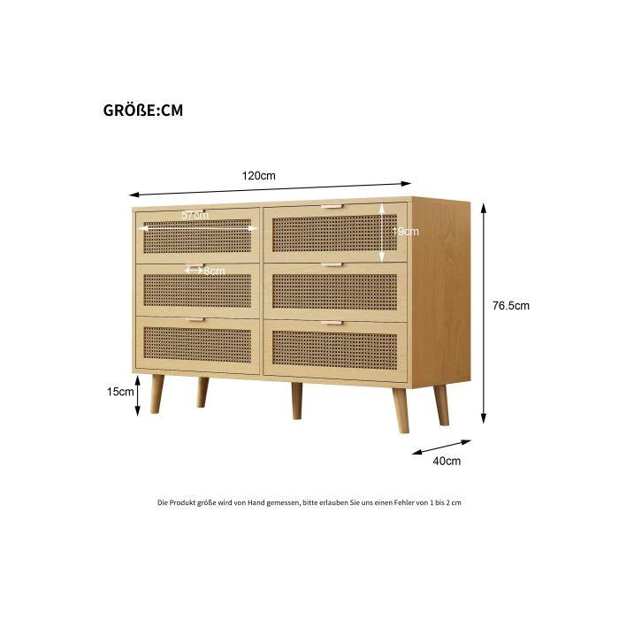 Commode - MUVOE - Vintage - 6 tiroirs - Bois massif - Dimensions L120/H76.5/T40 cm