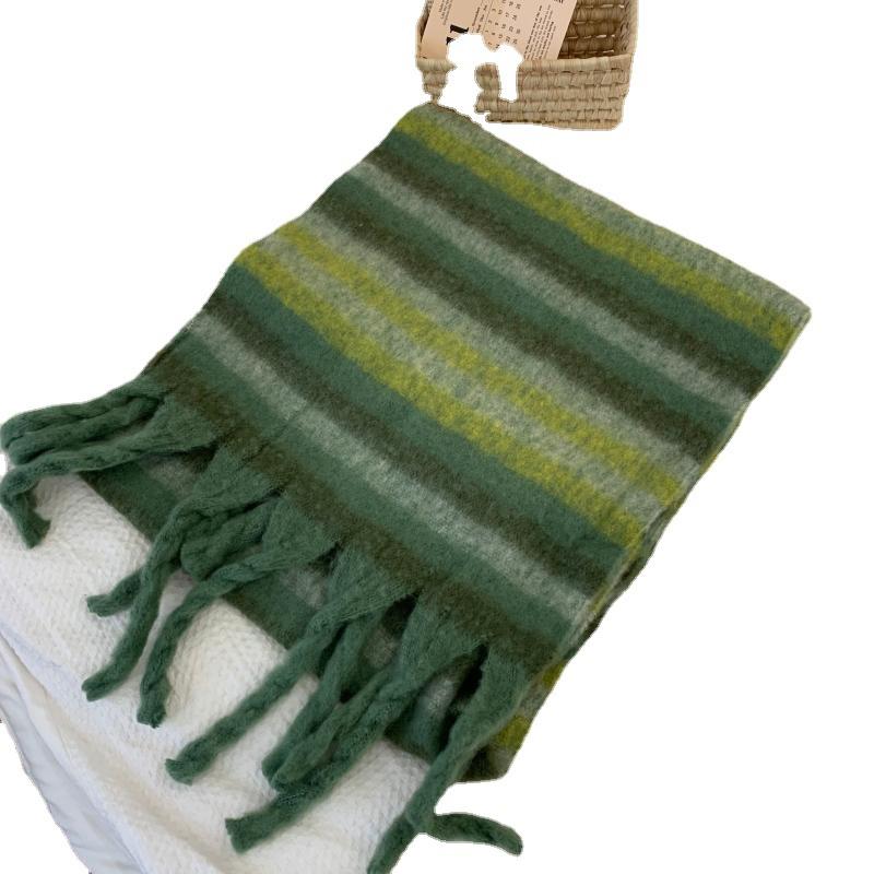 Korean version of striped seahorse hair scarf winter girls high-end pulling color warm scarf student couple shawl