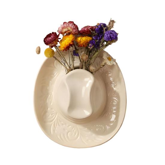 Смоляная ковбойская шляпа Настенный кашпо Ручная работа Настенная ваза Западный Бохо Настенное искусство Декор для ванной комнаты Гостиной Офиса Домашний декор