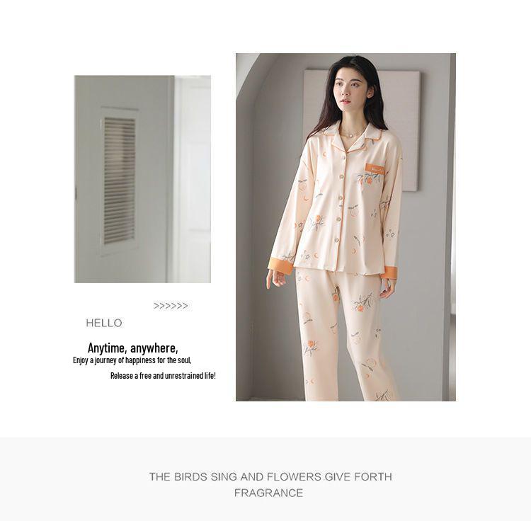 Женский комплект пижамы большого размера из хлопка - Кардиган с длинным рукавом, Двухпредметный, Идеально подходит для осени/весны