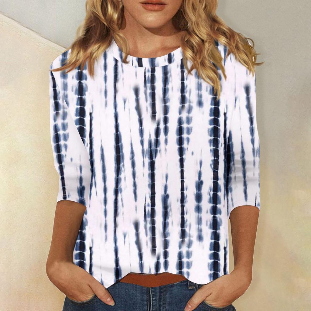 Рубашки с рукавом 3/4 для женщин, футболки с графическим принтом, блузки, повседневные базовые топы, пуловеры