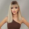 Blonde Wigs with Highlights for Woman Medium Length Straight Hair with Bangs Synthetic Wigs Cosplay Daily Heat Resistant Fibre