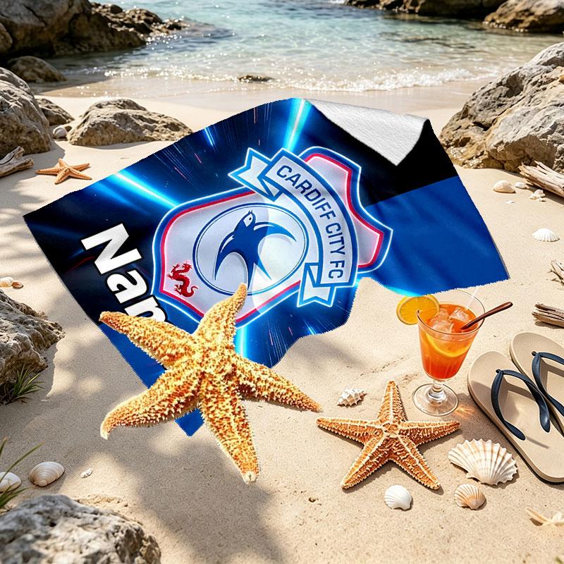 Custom Name Personalized Cardiff City FC Print Beach Towel, for Trip Camping Beach Party Home Decor, Birthday Gift for Family & Friends