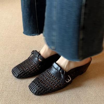 Босоножки из натуральной кожи, плетеные, с полым верхом, с внутренней высотой подъема 6 см, уличные крутые тапочки