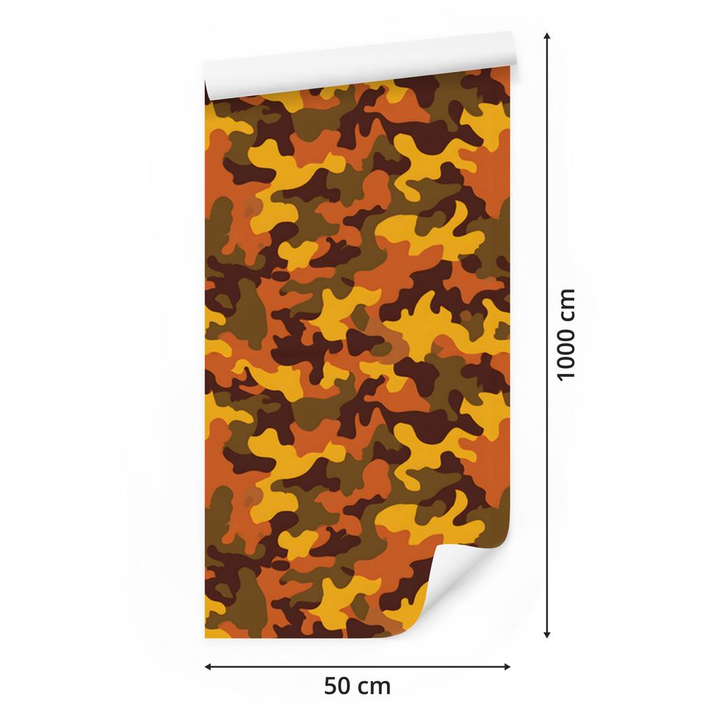 Orange and gold military camouflage wallpaper for living room and bedroom 50x1000