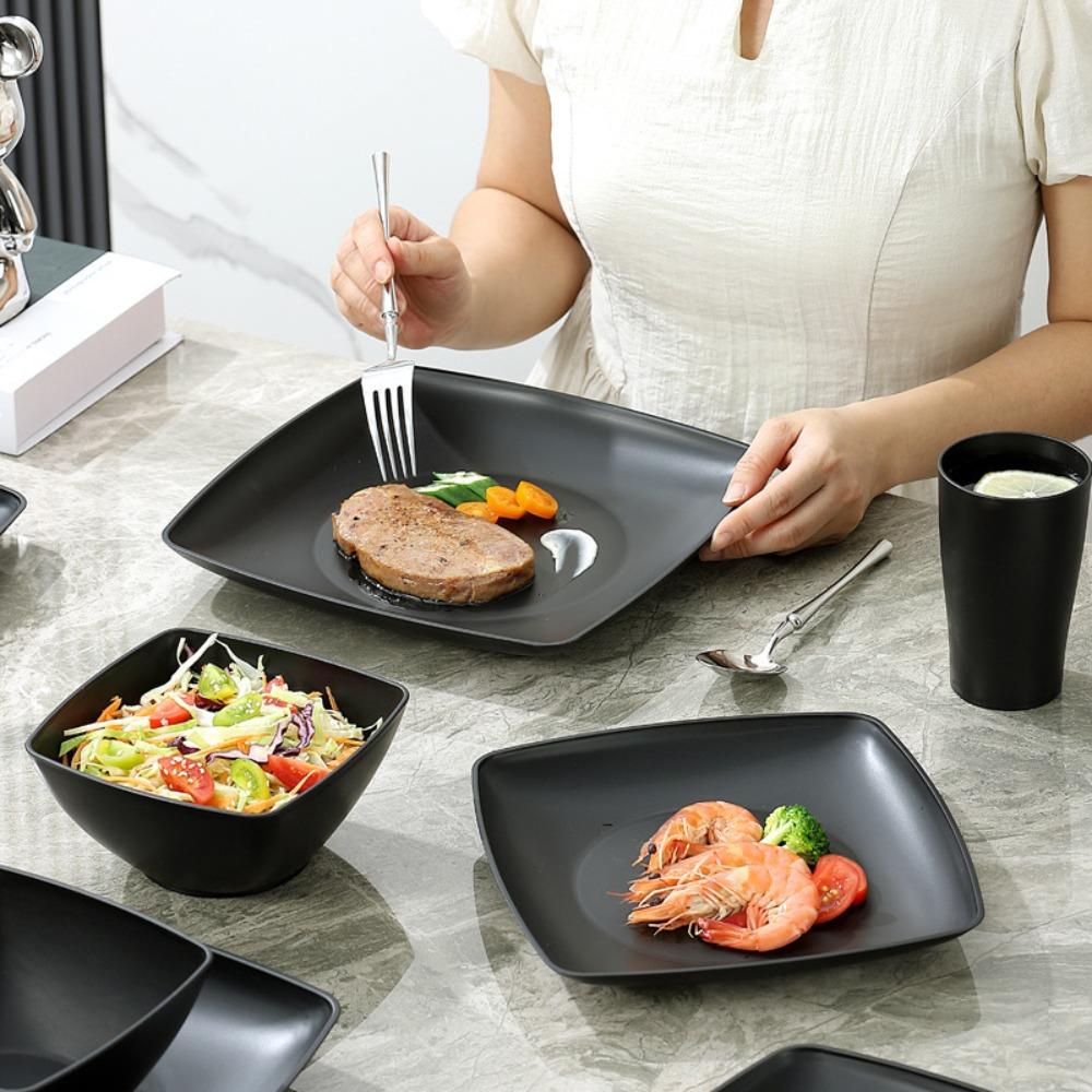 16pcs/Set Reusable Plastic Dinnerware Set Square Dinner Plate Set Tableware Suit Party