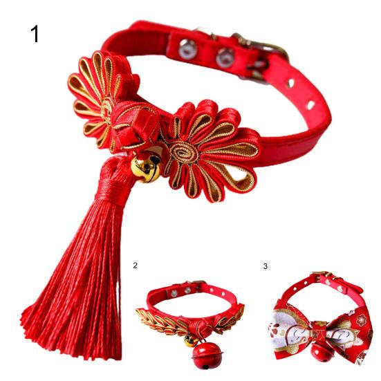 Ошейник для собак с китайским узлом, декоративный полиэстер, ошейники для домашних животных, кошек и собак с колокольчиком