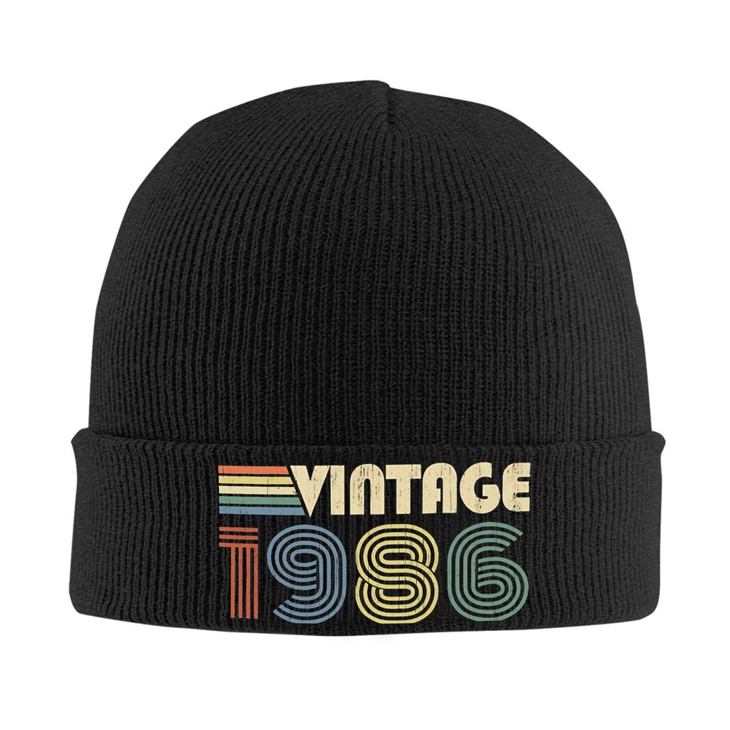 Born in 1986 vintage age 40 years old funny 40th birthday Cuff Beanie Knit Skull Cap For Men Warm Knit Skullies Beanie Cap