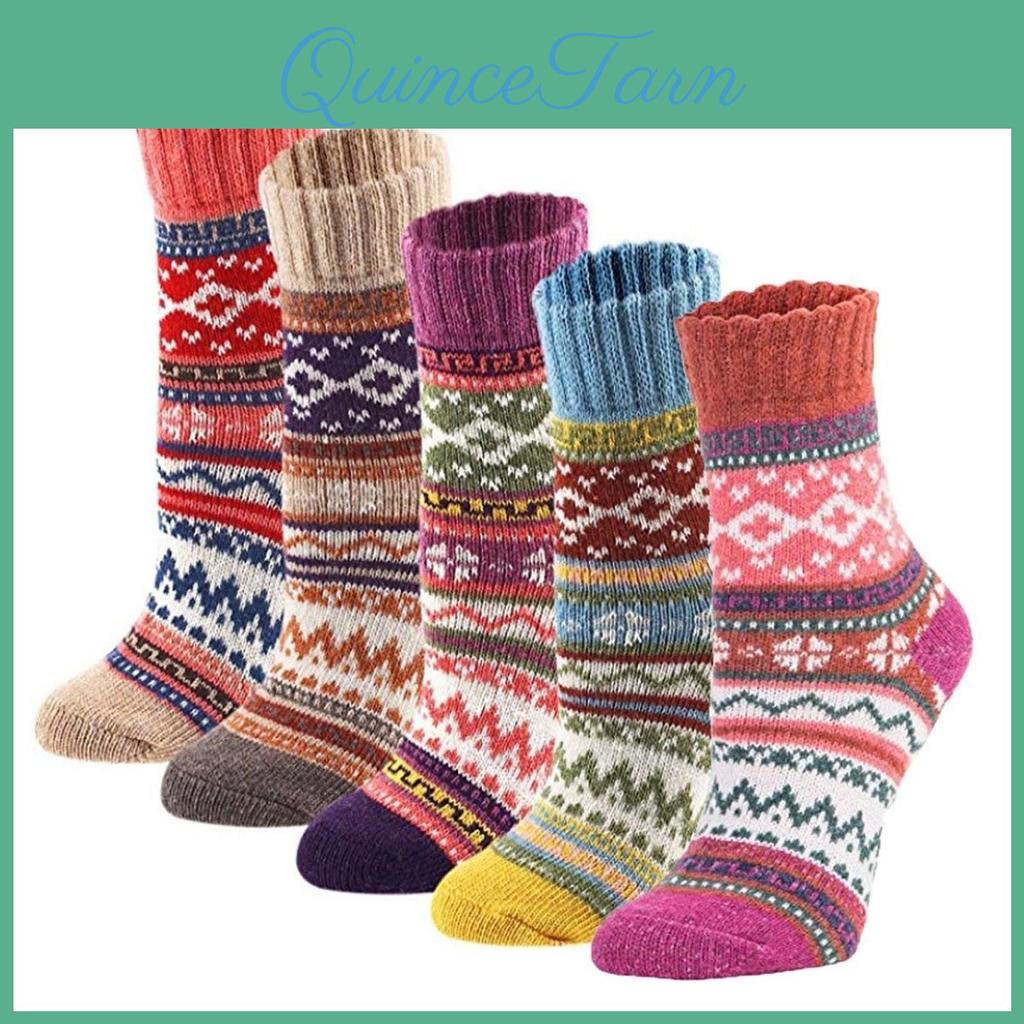 Warm Vintage Soft Winter Womens Thick Cold Knit Wool Socks Geometry Print