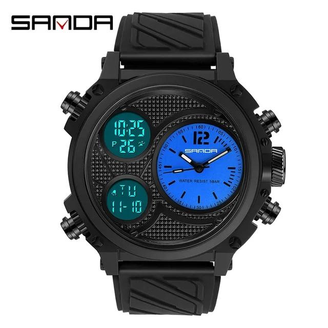 SANDA 3002 Модные Многофункциональные Спортивные Мужские Электронные Часы 50М Водонепроницаемые Модные Светящиеся Хронограф Студенческие Часы Reloj