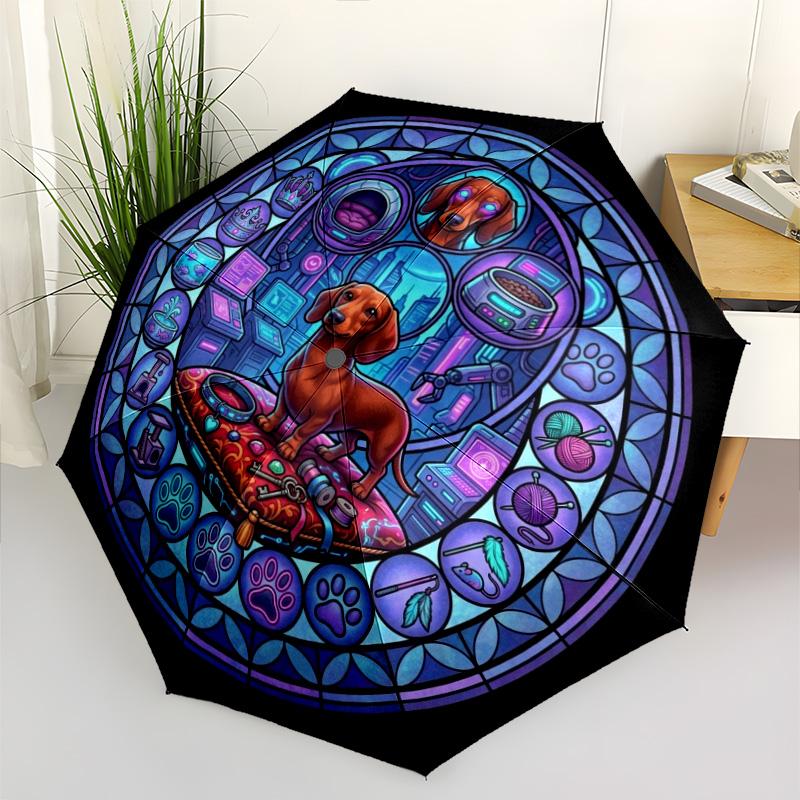 Cybernetic Canine Crown pattern umbrella, portable and foldable design, 8 ribs, a casual accessory for Halloween, Christmas, and birthday gifts.