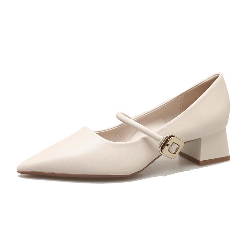 High Heels Shoes Women Pointed Toe Soft Leather Lady Fashion Flats Round Buckle Flat Sole Platform Shoes