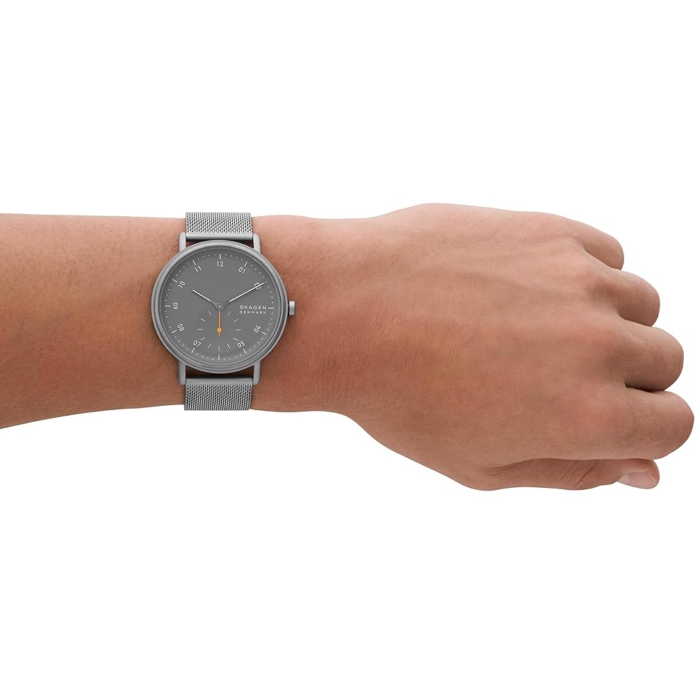 KUPPEL Двуручные часы с секундной стрелкой на субциферблате, из нержавеющей стали, с сетчатым ремешком, цвет: угольный