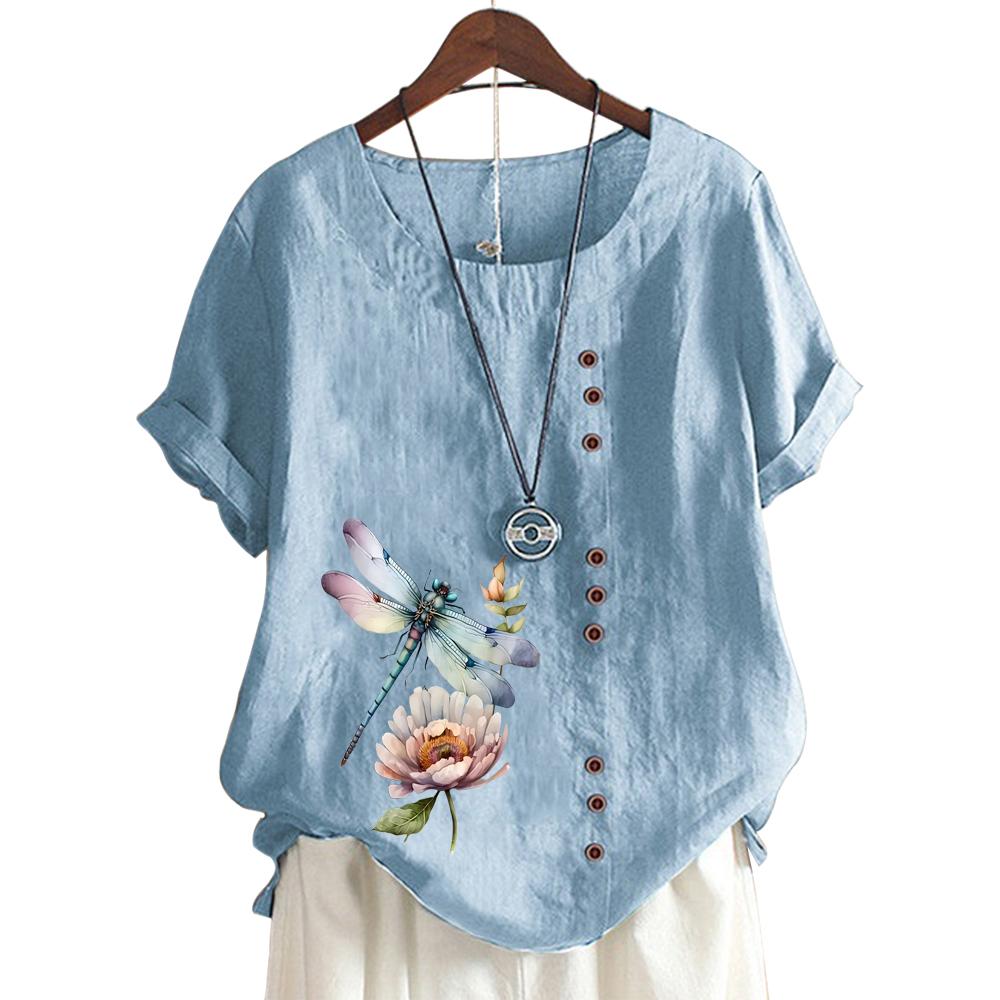 Модный женский хлопковый топ с короткими рукавами, 11 яркими цветочными принтами и круглым вырезом