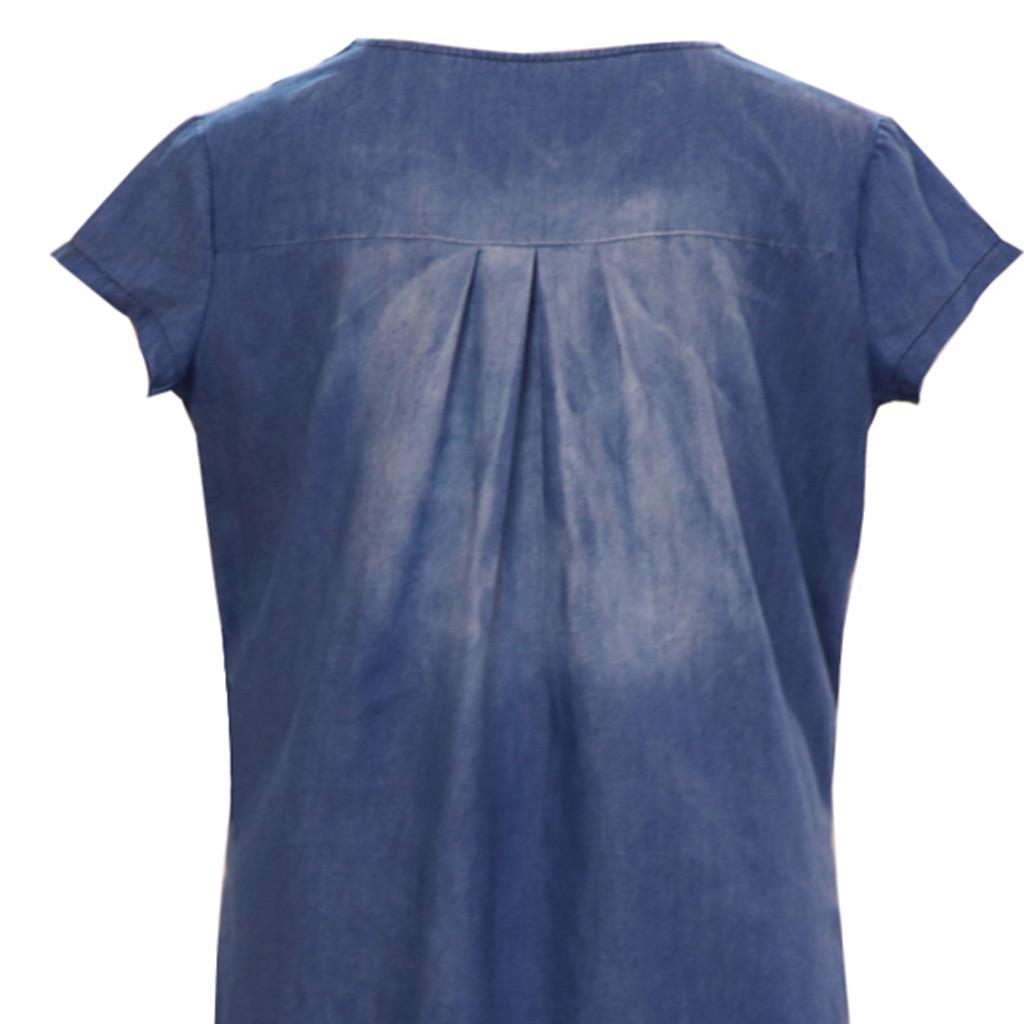 Женские летние повседневные джинсовые длинные вечерние платья с V-образным вырезом и короткими рукавами