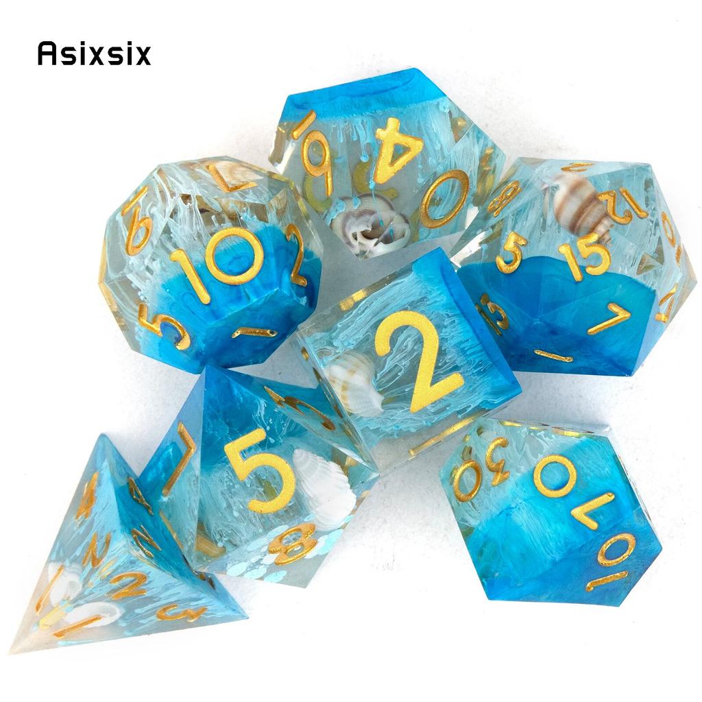 7 шт. синий золотой номер с острыми краями, смоляные кубики, многогранные кубики, подходящие для ролевых ролевых игр, настольная игра