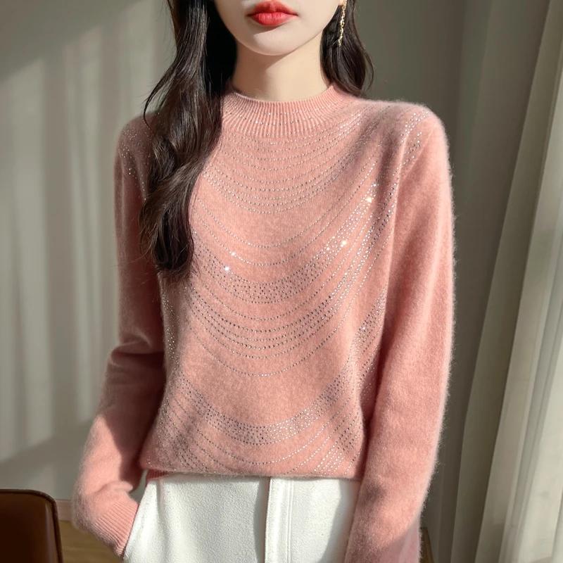 Женский свитер Осень Зима Утепленный пуловер Теплый вязаный в полоску с круглым вырезом Базовый слой Эластичный с длинным рукавом Оверсайз Джемпер Топы