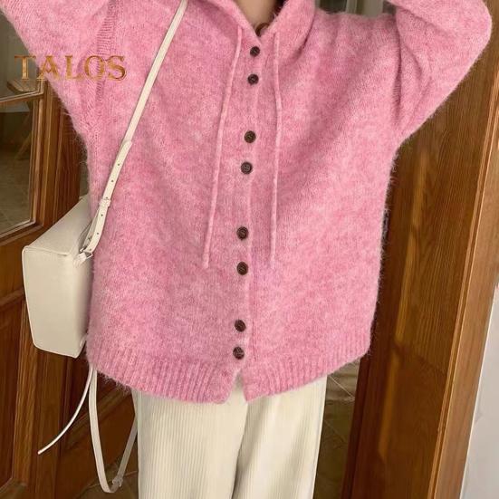 Женский свитер, пальто с капюшоном, завязками, длинными рукавами, однотонное трикотажное пальто с застежкой на пуговицы, повседневная вязаная верхняя одежда