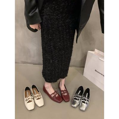 Новые стильные женские туфли Мэри Джейн с двойным бантом, весна-лето, квадратный носок, платье, плоская обувь, женские красные туфли на мягкой подошве