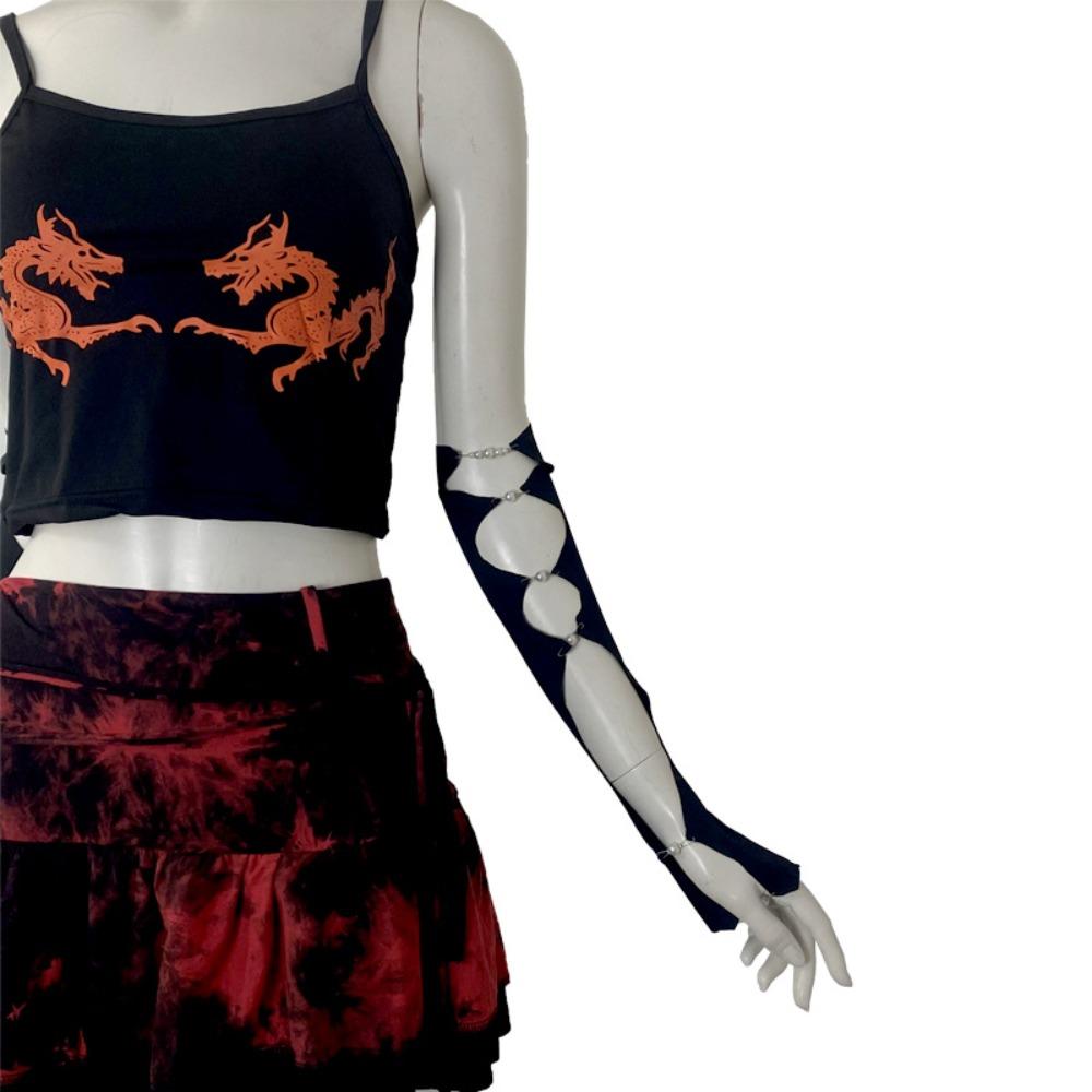 Упругие черные панк-рукава с крутым полым рукавом из икры, модные жемчужные накладки на половину пальцев для девочек