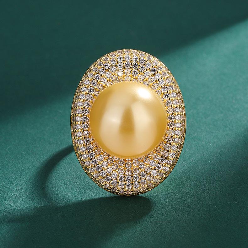 Женское кольцо Nanyang Philippine Seawater Gold Pearl Ring с инкрустацией в виде голубиного яйца и полным бриллиантом, регулируемое кольцо Vintage