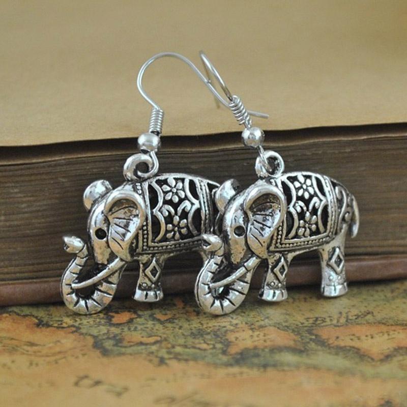 Женские ретро серьги-слоны из тибетского серебра с бирюзой