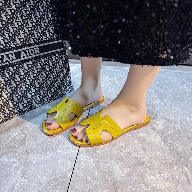 Женские однотонные нескользящие шлепанцы 2024: Летние пляжные сандалии для улицы, доступны большие размеры