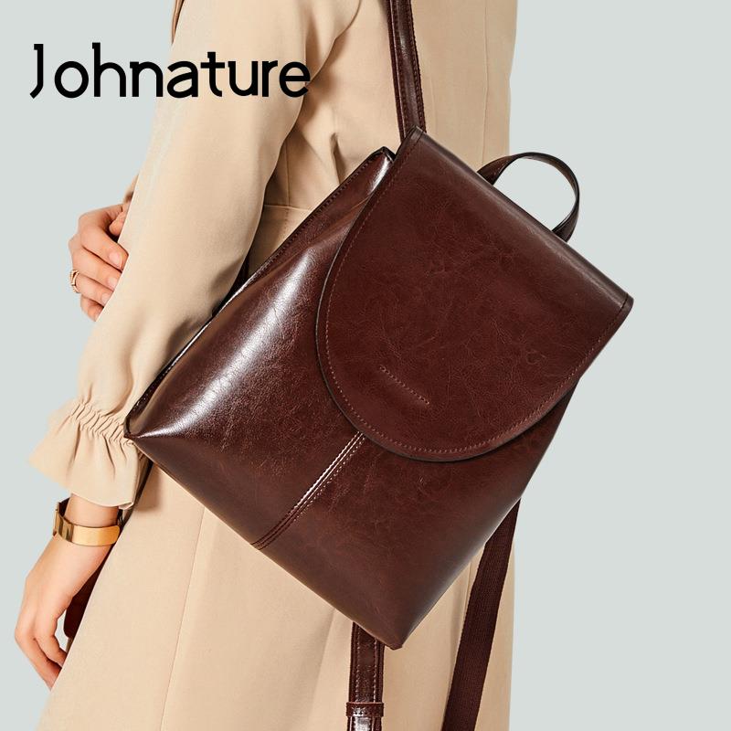 Johnature Модный рюкзак, женская сумка, универсальные сумки из коровьей кожи для отдыха, дорожные сумки, однотонные рюкзаки из воловьей кожи