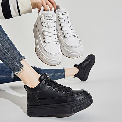 Высокие кожаные маленькие белые туфли женские зимние новые женские на толстой подошве теплые женские туфли повседневные универсальные на плоской подошве одинарные туфли