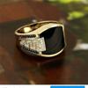 Classic Gold Color Metal Men's Ring with Inlaid Black Stone, Punk Style, Suitable for Engagement, Wedding, Luxury Jewelry