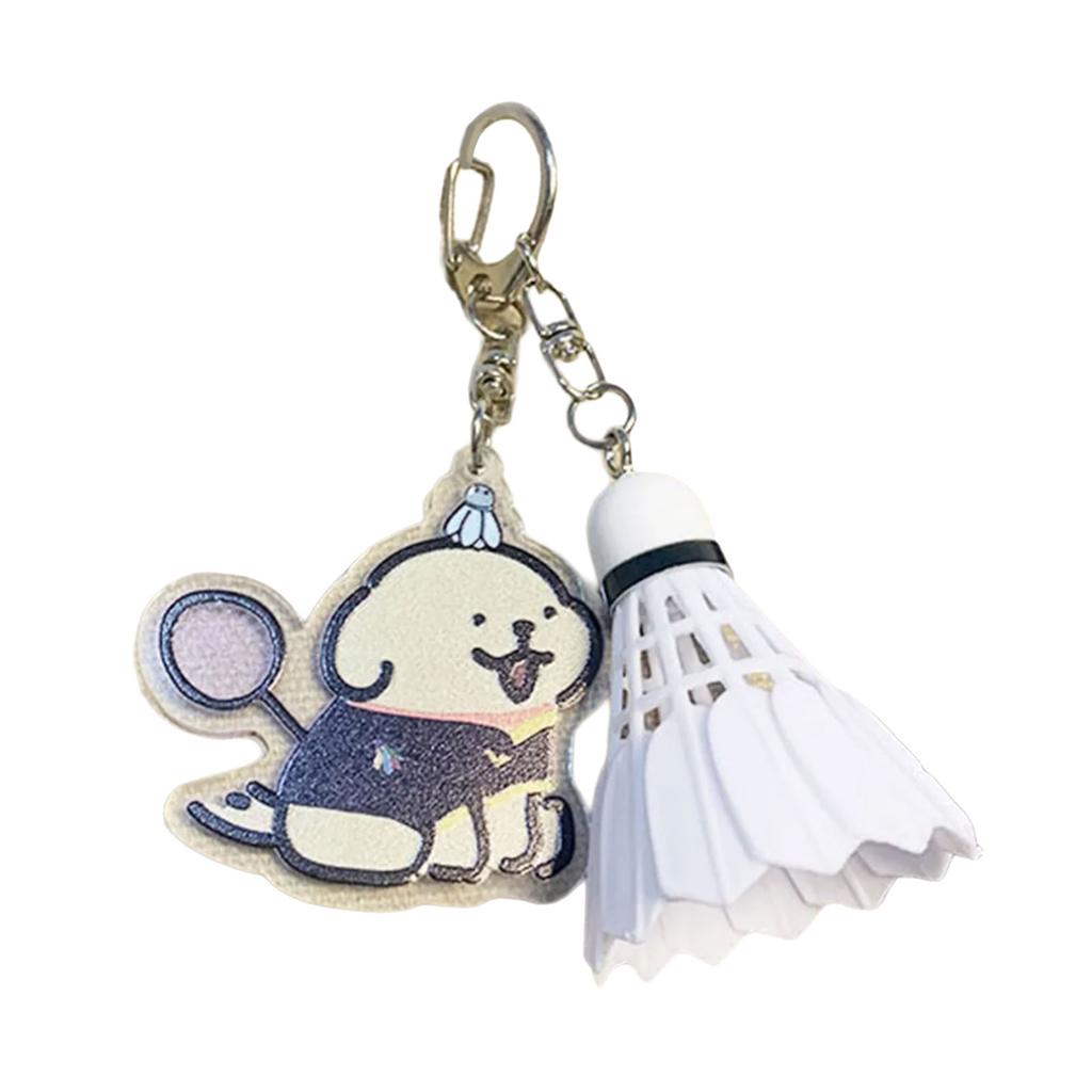 Брелок для ключей с изображением собаки из мультфильма «Бадминтон», подвеска в виде мяча для бадминтона, небольшой брелок, акриловые брелоки, подарок для пар, любителей бадминтона