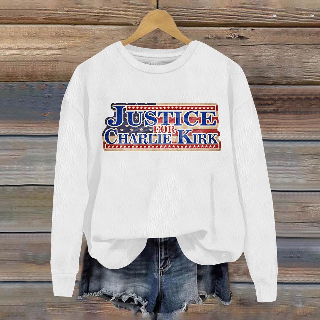 Ladies Fashion Casual Long Sleeve Printed Round Neck  Pullover Top