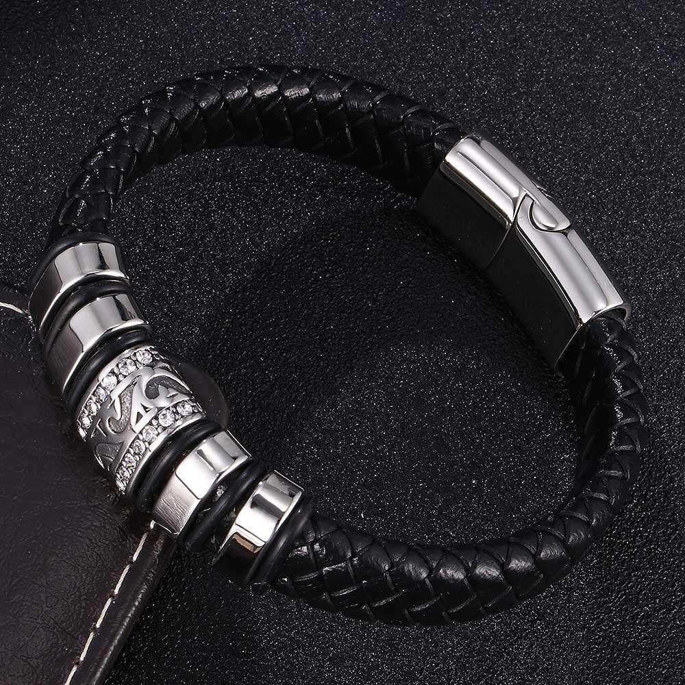 Hand-Woven Accessories Combination Men's Stainless Steel Luxury Men's Black Leather Bracelet Valentine's Day Gift