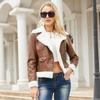 Women's Plush Leather Jacket, Warm Long Sleeved Lapel Jacket Casual Jacket