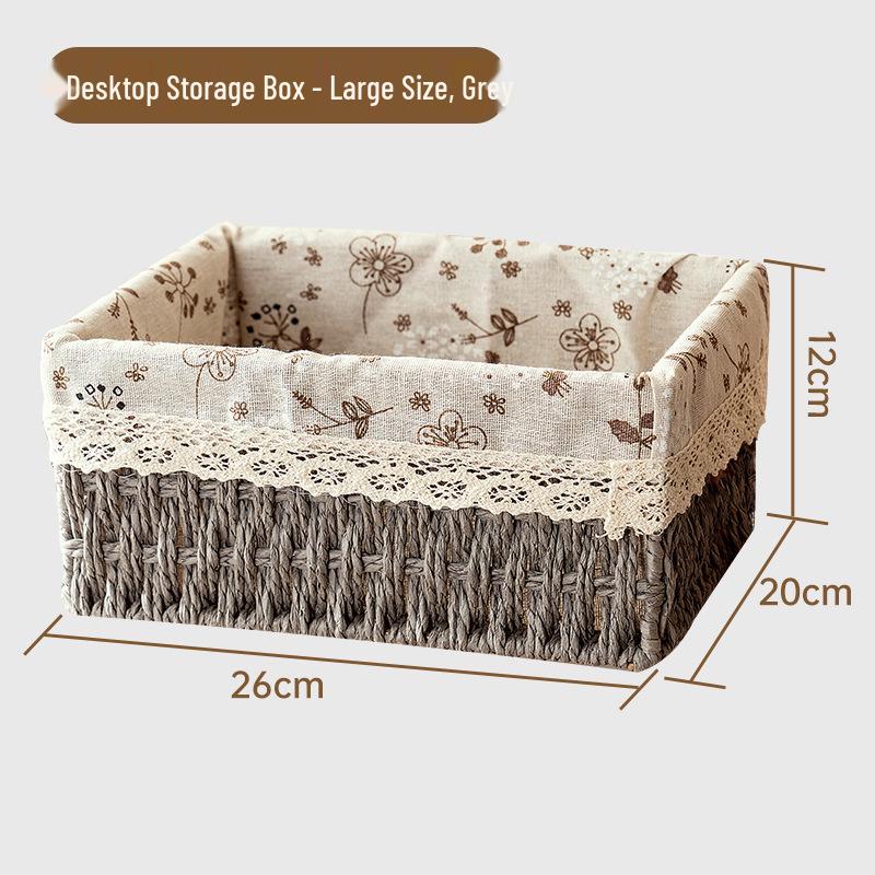 Desktop Storage Basket for Keys, Snacks, Sundries, & Cosmetics - Imitation Rattan Coffee Table Organizer