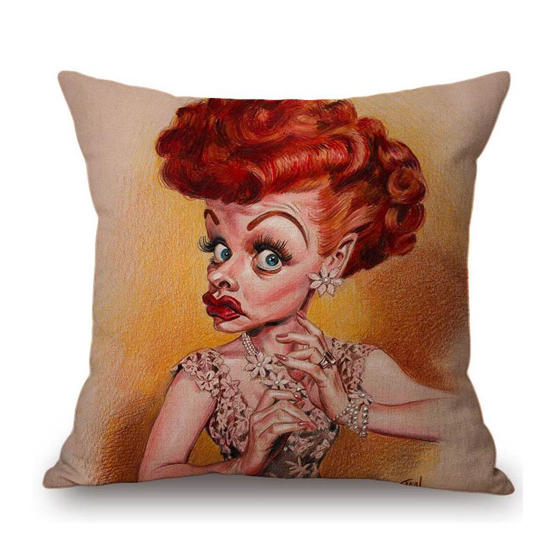 Lovely Cute Celebrity Sketch Art Classic Movie Scenic Poster Art Cotton Linen Sofa Decoration Throw Pillow Case Cushion Cover