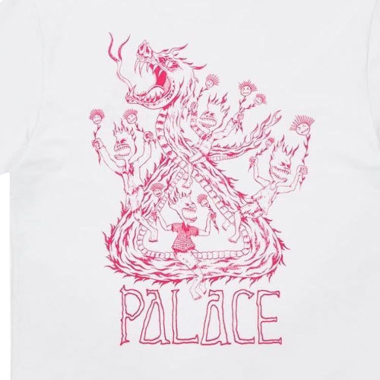 Palace Футболка с короткими рукавами и принтом дракона от X Lotties Co-Brand, унисекс, топы, белые, P20TS060