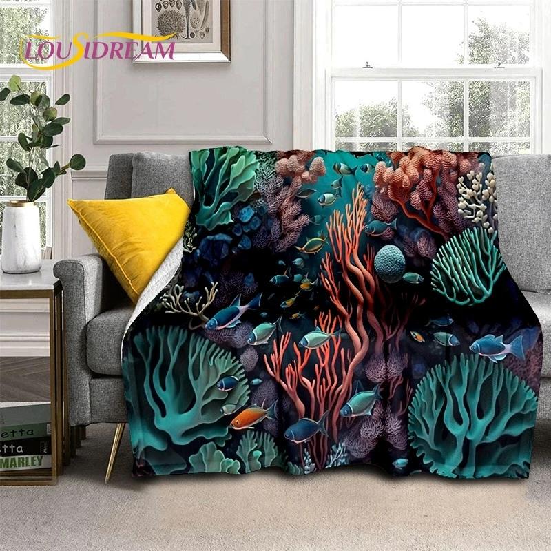 3D Подводный мир Морское дно Дельфин Мультфильм Мягкое фланелевое одеяло для кровати спальни дивана пикника, плед для отдыха на открытом воздухе
