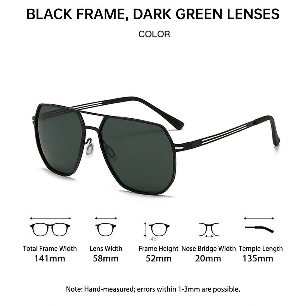 Polarized Uv400 Sunglasses Men Women Photochromic Anti Glare Metal Large Square Frame Sun Glasses For Driving Fishing Outdoor