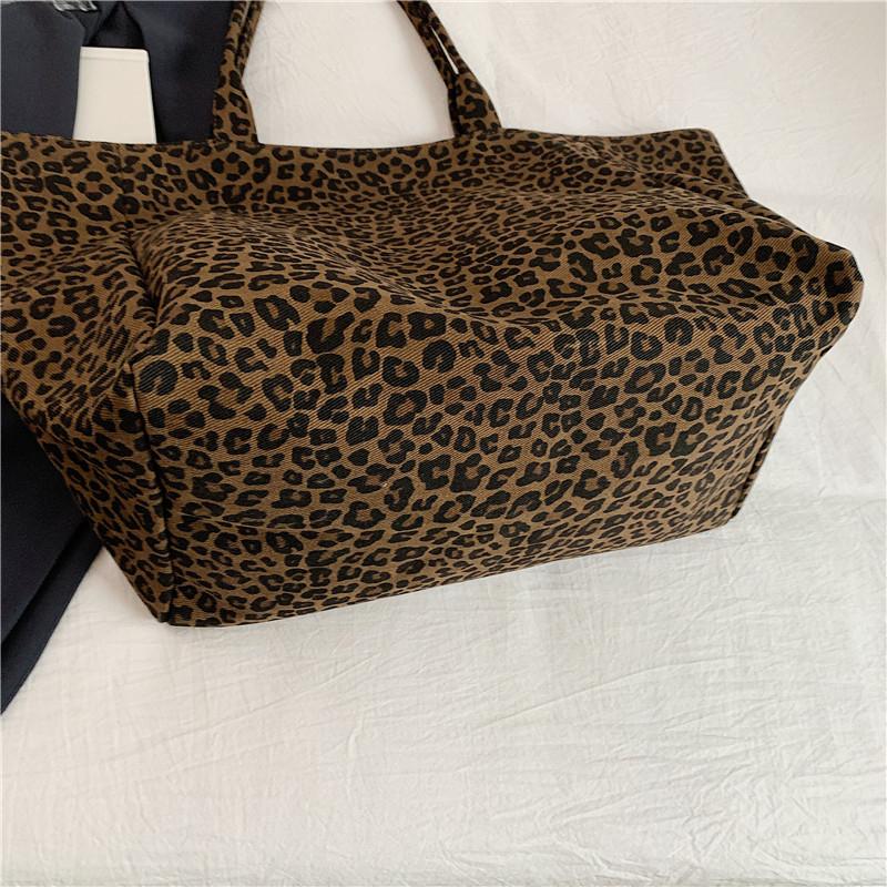 Vintage Leopard Shoulder Bag Women's Canvas Bag Large Capacity Tote Bag