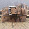 Retro woven carved Crazy Horse leather belt, men's old first-layer cowhide belt