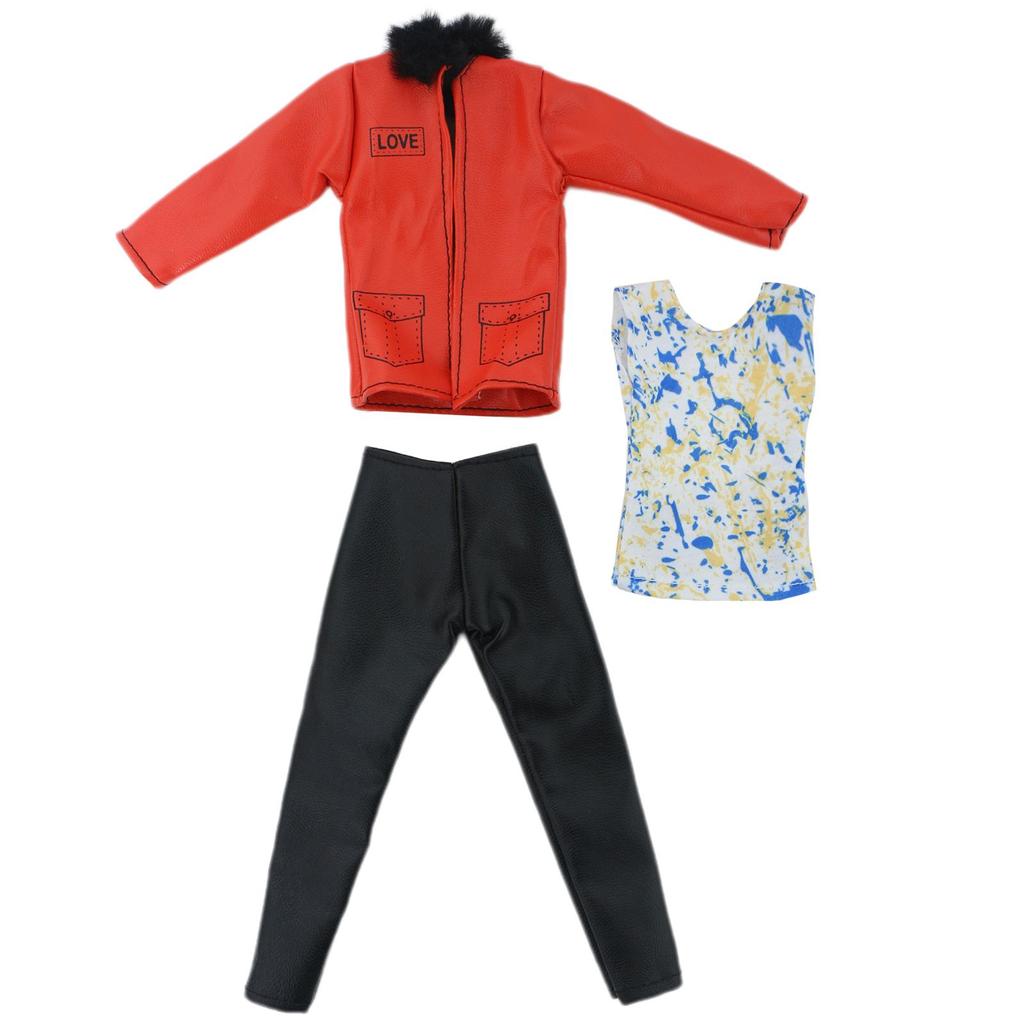 2 Комплекта Парной Одежды для Кена для 30см Кукол Ручной Работы Кожаное Пальто Брюки Одежда Аксессуары(НЕТ КУКЛЫ)