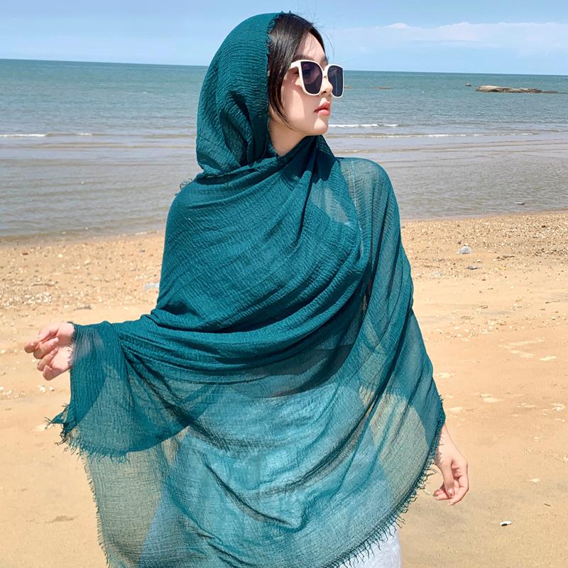Qinghai Lake Chaka Salt Lake Desert Summer Big Red Tourism Cotton and Line Scarf Women's Sunscreen Shawl Ethnic Style Silk Scarf