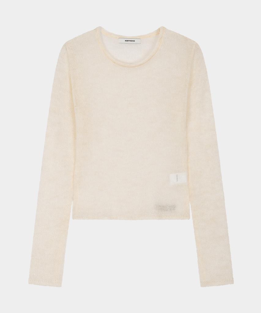 KISYNING Sheer Crew Neck Sleeve Knit (Beige)