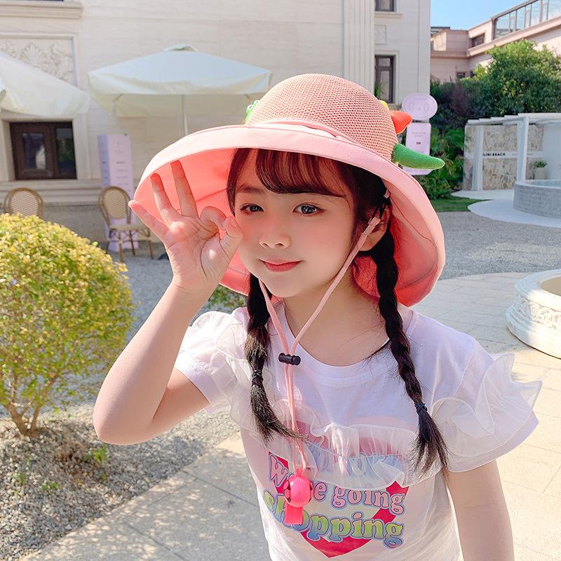 Kids Summer UV Protection Sun Hat Boys Girls Cartoon Mesh Breathable Wide Brim Fisherman Cap for Outdoor Shade