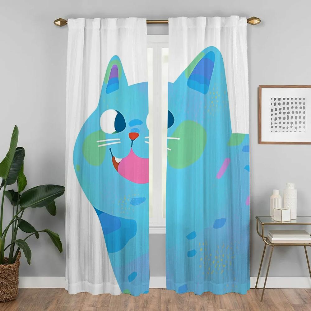 Funny Cat Blackout Curtains for Camera Window Curtain for Room 2 Panel Home Interior Curtains Partition Halloween Decoration